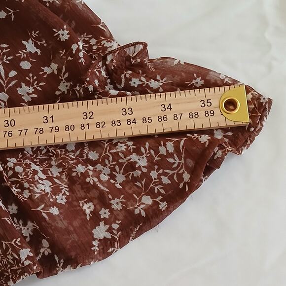 Indulge Instyle Dress Womens XL Brown A-line Floral Long Sleeve Chiffon Coquette - Picture 14 of 16